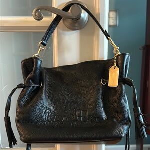 Coach Black Leather Shoulder Bag with Gold Hardware